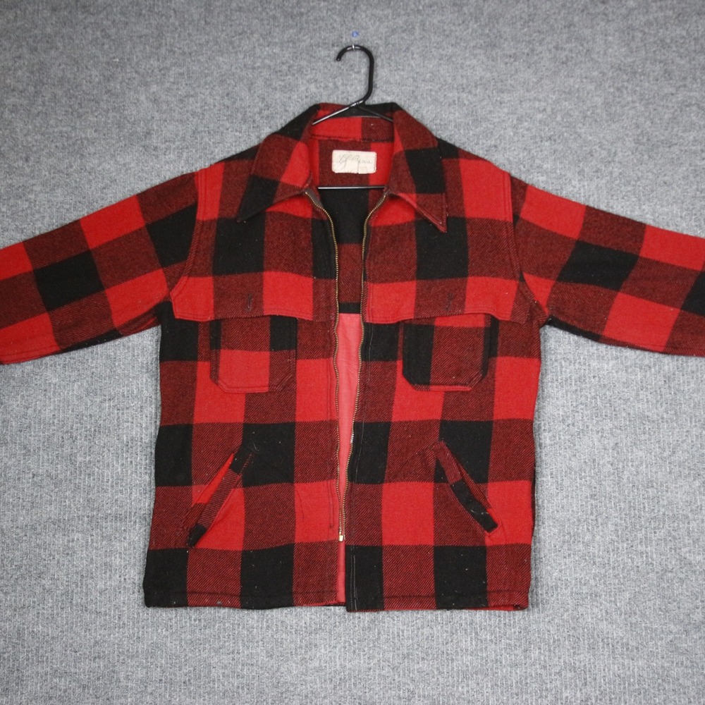 Vintage 50s LL Bean Wool Buffalo Plaid Cruiser Jacket Mens Red Black Full Zip